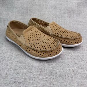 NWOB Spenco Equinox‎ tan perforated suede slip on orthotic shoes loafers sz 5.5B
